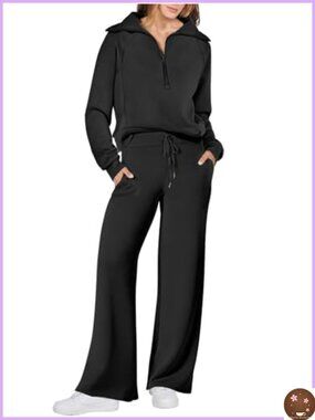 Women 2 Piece Half Zip Lounge Set Wide Leg Sweatpants